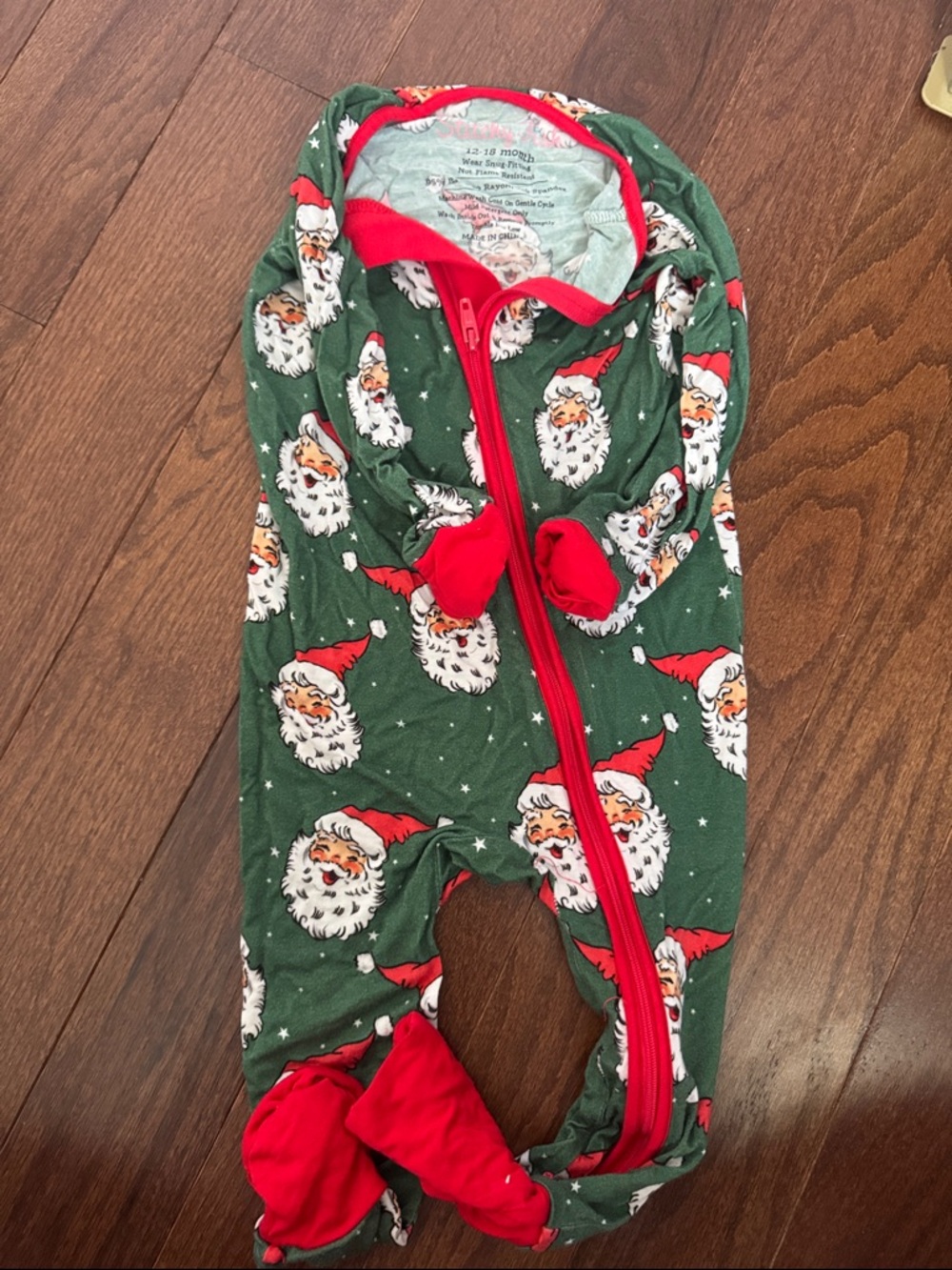 Holiday Santa Print Footed One-Piece Pajamas - Green/Red